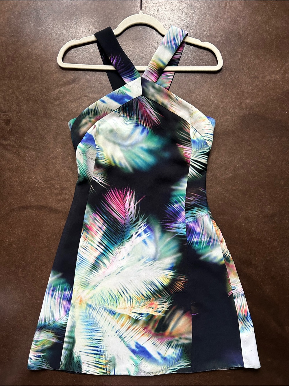 Sandro Paris digital feather halter mini dress in size 2 (US medium)